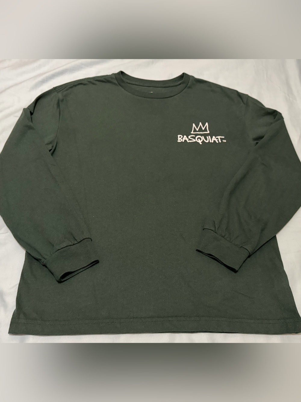 GAP Dark Green Long Sleeve Tee with White Basquiat Graphic